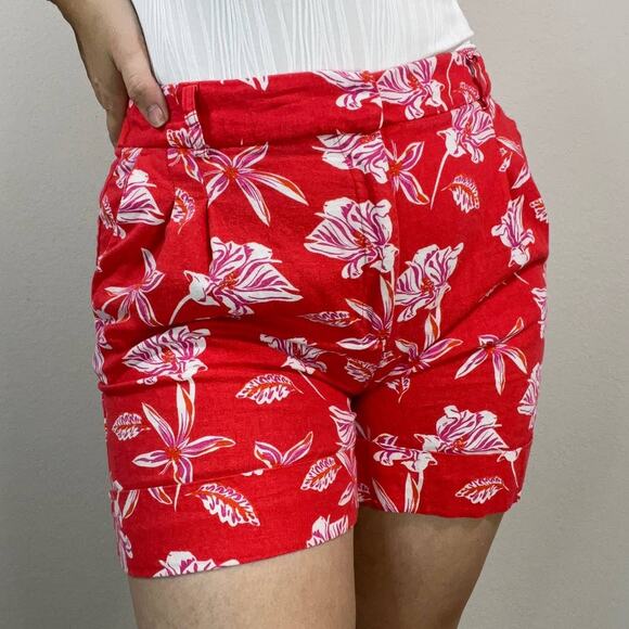 Joie High Waisted Cuffed Floral Linen Blend Shorts 6 - Picture 1 of 9